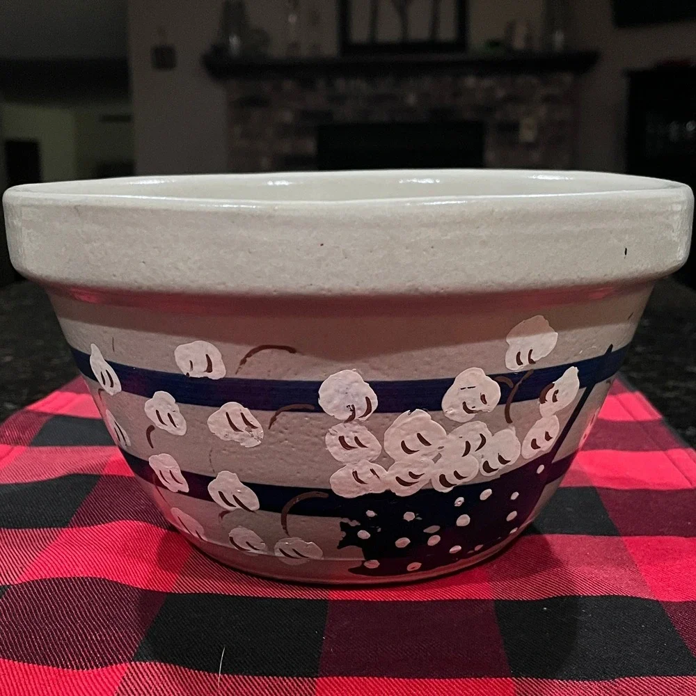 Robinson Ransbottom Stoneware Popcorn Bowl Blue Stripe #303 9